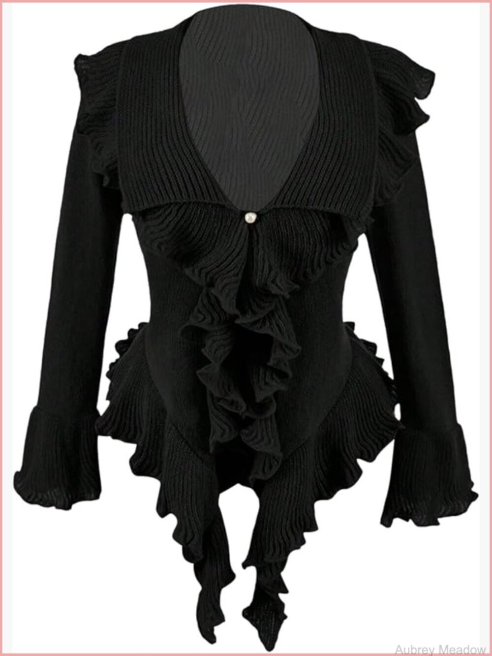 Plus Size Ruffle Button Cardigan Bell Long Sleeve Asymmetrical Knit Sweater